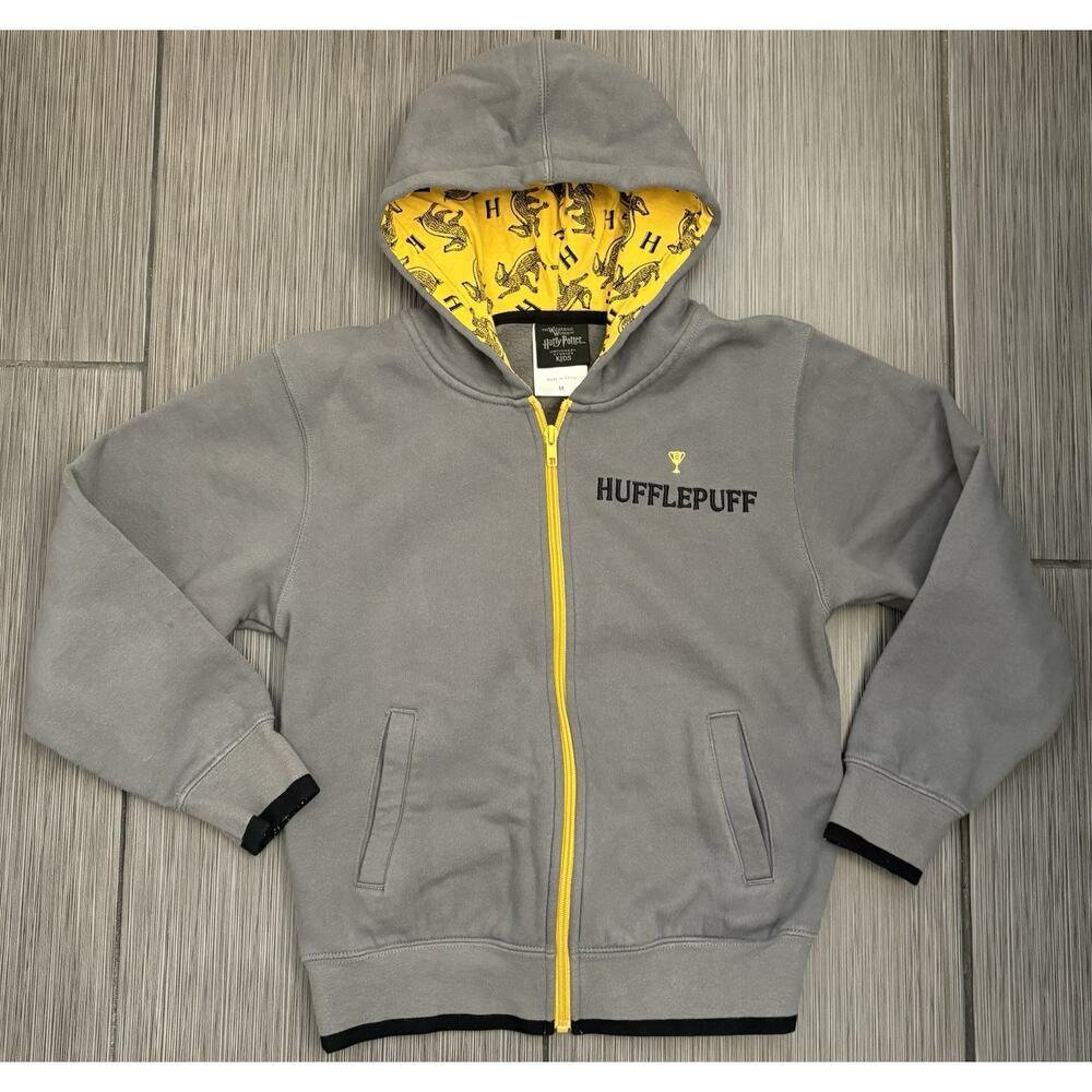 Harry Potter Zip-Up Fleece Hoodie Hufflepuff Kids Size Medium Gray Universal